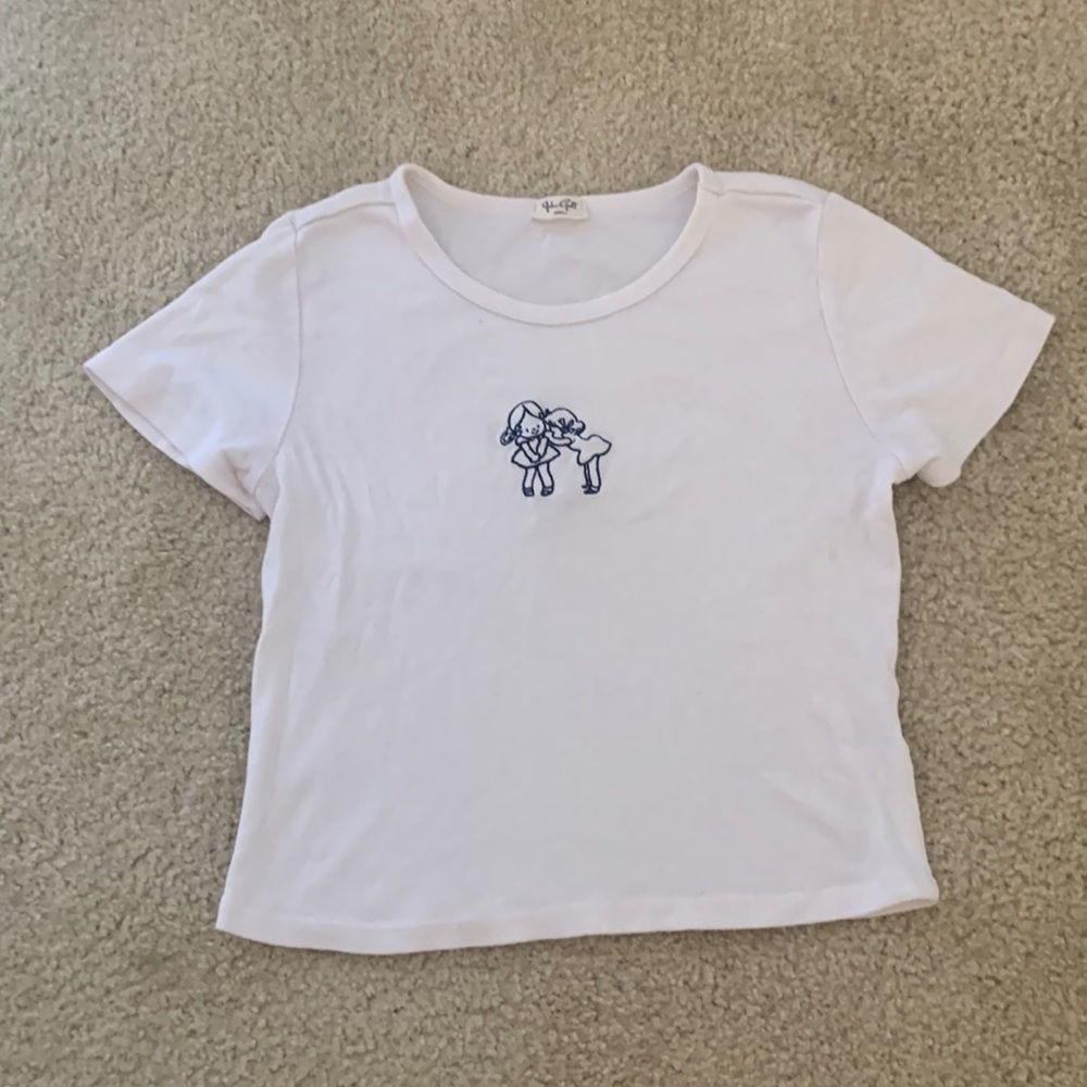 Brandy Melville Embroidered Cropped Tee Blue Size S
